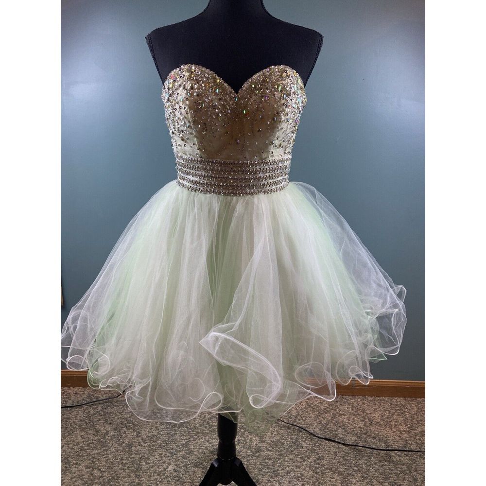 May Queen Couture USA Strapless Formal Dress Women's‎ Size 4 Beaded Rhinestones